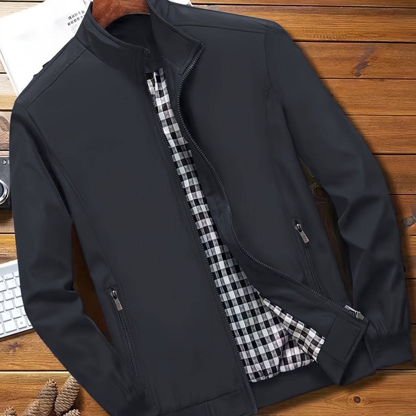 Casual Solid Color Zip-up Jacket - Men's Stylish Coat for Spring and Autumn Outdoors as Gift