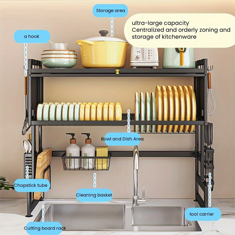 1pc Modern Metal Kitchen Sink Rack with Utensil Holder, Non-Electric Cabinet Door Organizer for Cookware and Dish Storage