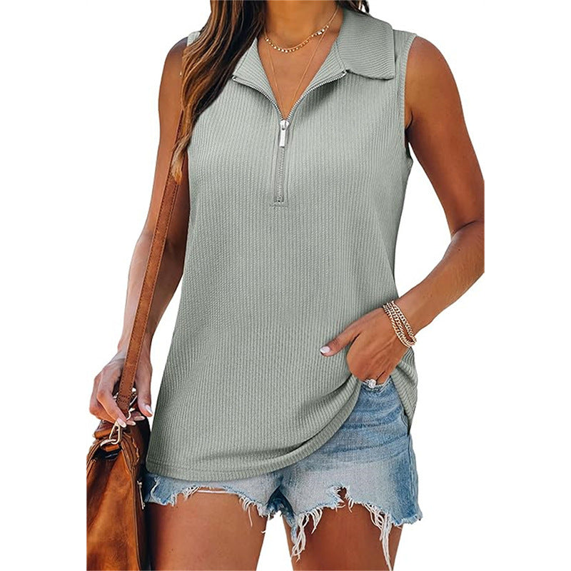 Summer Half Zip Sleeveless Vest Top