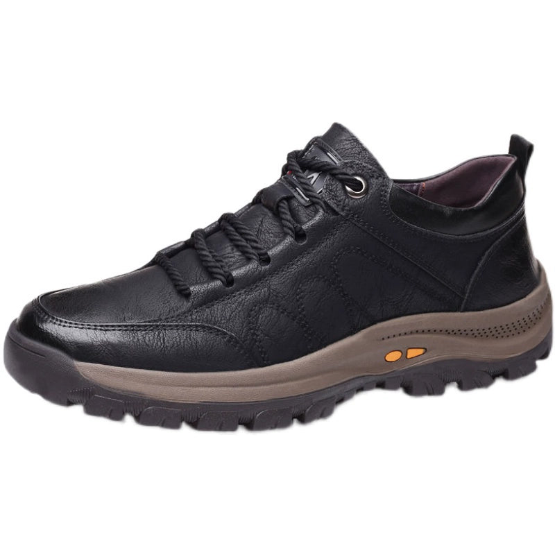 Woodpecker Men's Shoes Autumn and Winter Leather Shoes Men Casual Leather Shoes Men Non-Slip Hiking Shoes Cotton-Padded Shoes with Velvet Men Dad Shoes