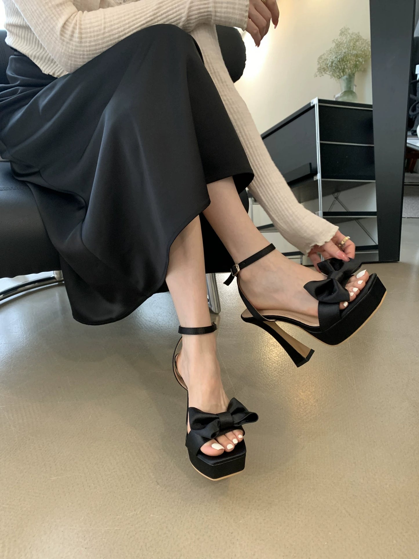 Open Toe Chunky Heel 13cm Platform Model Sandals