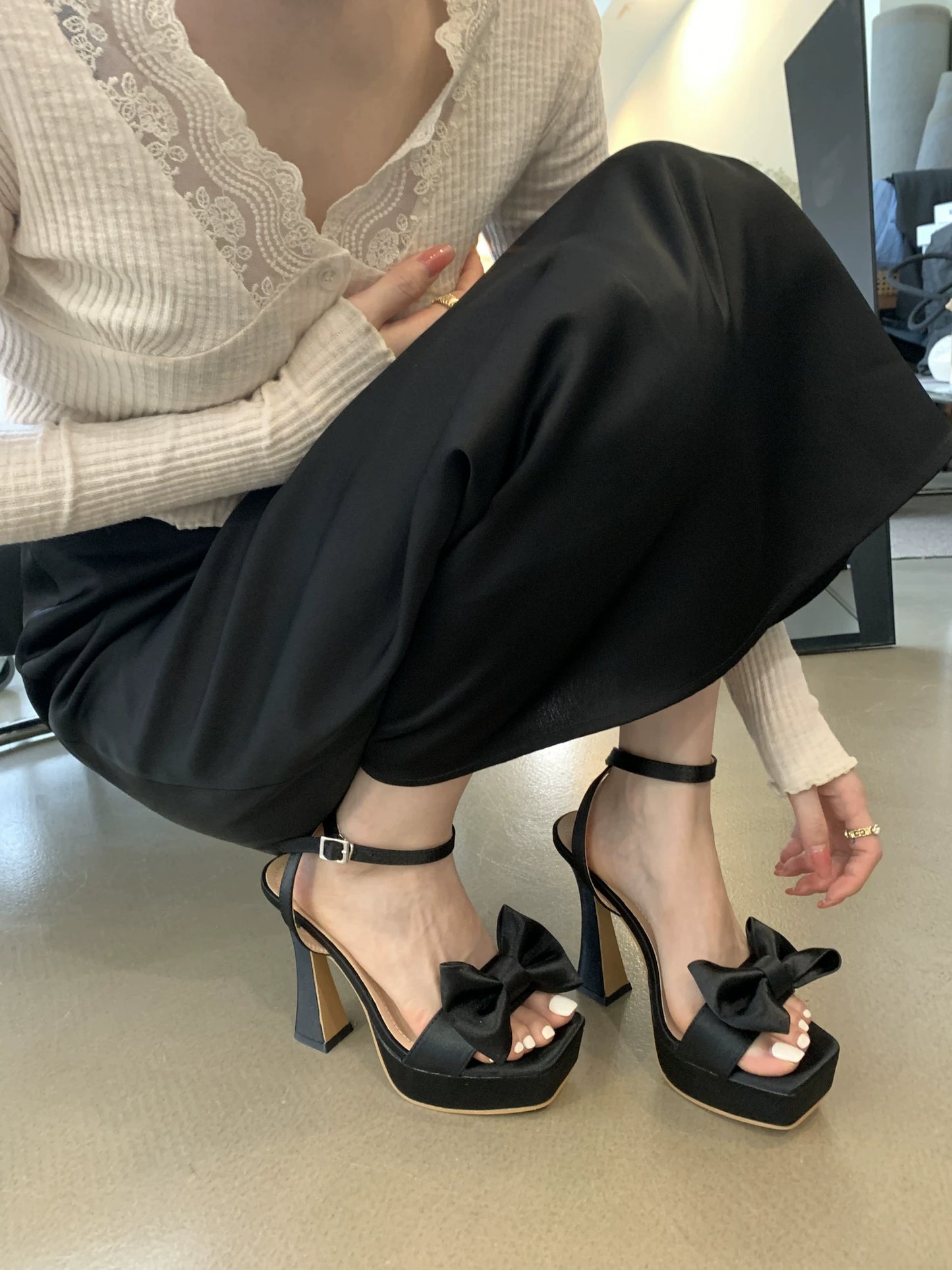 Open Toe Chunky Heel 13cm Platform Model Sandals