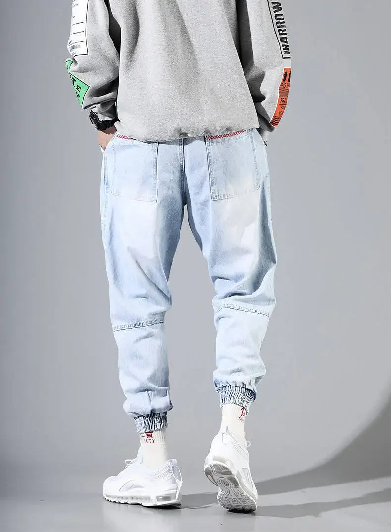Fashionable Hip Hop Men's Cargo Pants - Elastic Waist Harem Joggers with Ankle Band Streetwear Ankle-Length Pants Plus Size 5XL