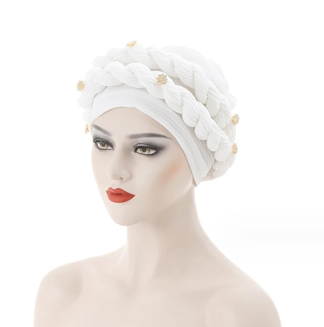 Double Braid Diamonds Halo Turban Cap Lady Cancer Chemo Caps Female Beanie Bonnet Hair Loss Cover African Head Wraps
