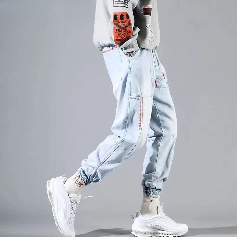 Fashionable Hip Hop Men's Cargo Pants - Elastic Waist Harem Joggers with Ankle Band Streetwear Ankle-Length Pants Plus Size 5XL