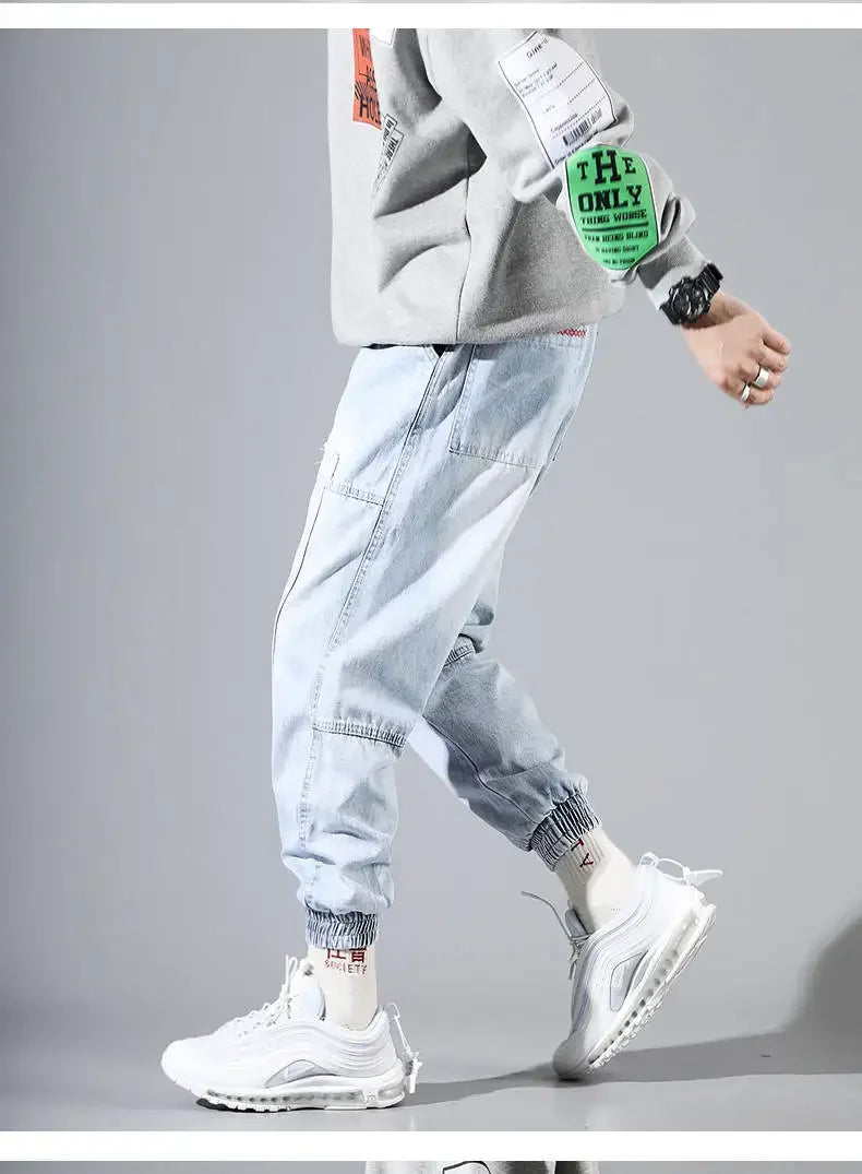 Fashionable Hip Hop Men's Cargo Pants - Elastic Waist Harem Joggers with Ankle Band Streetwear Ankle-Length Pants Plus Size 5XL