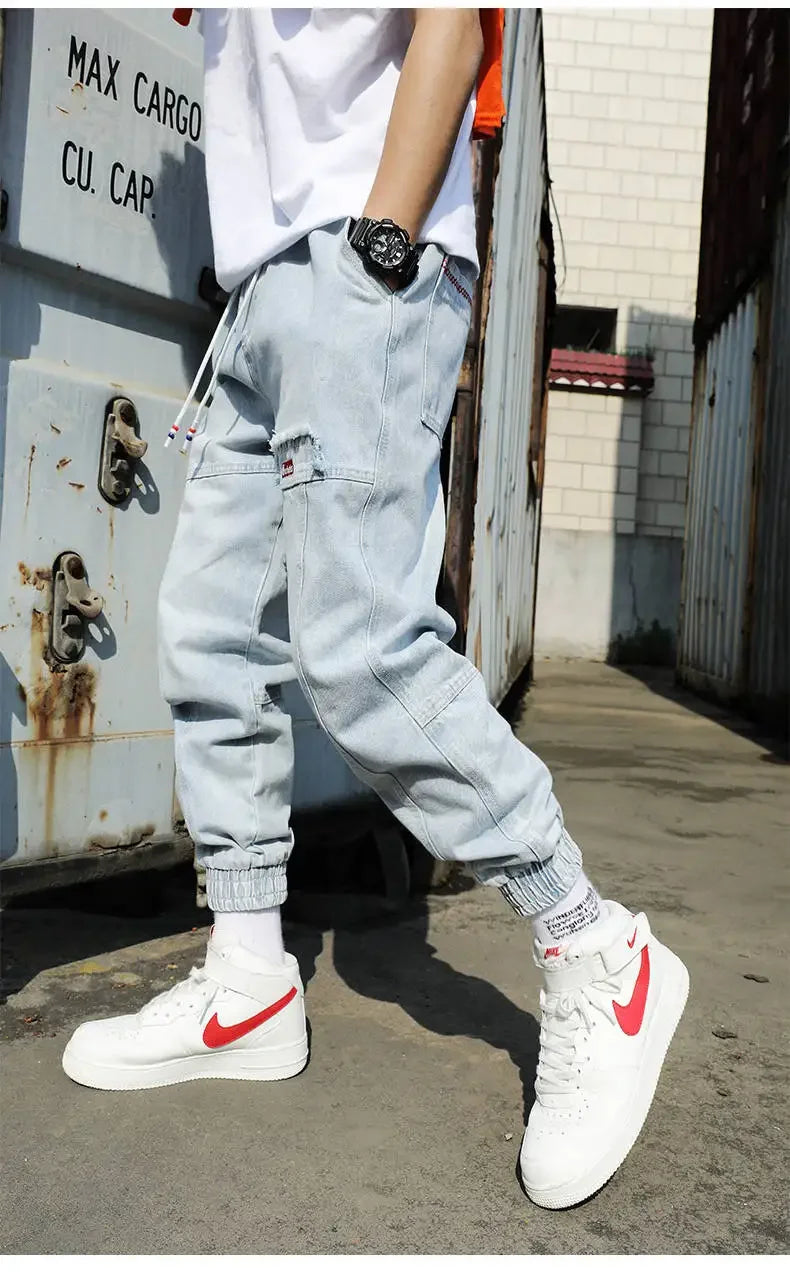 Fashionable Hip Hop Men's Cargo Pants - Elastic Waist Harem Joggers with Ankle Band Streetwear Ankle-Length Pants Plus Size 5XL