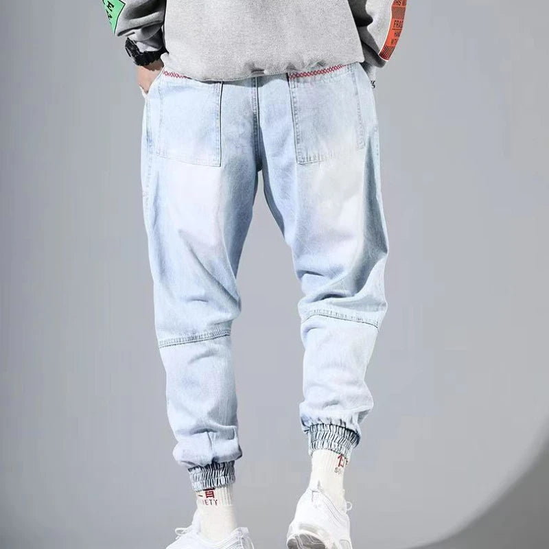 Fashionable Hip Hop Men's Cargo Pants - Elastic Waist Harem Joggers with Ankle Band Streetwear Ankle-Length Pants Plus Size 5XL