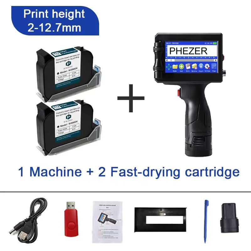 Phezer P15 QR Bar Batch Code Date Number Logo Expiry Date Label Printer 12.7mm Handheld Inkjet Printer 28 Languages Portable