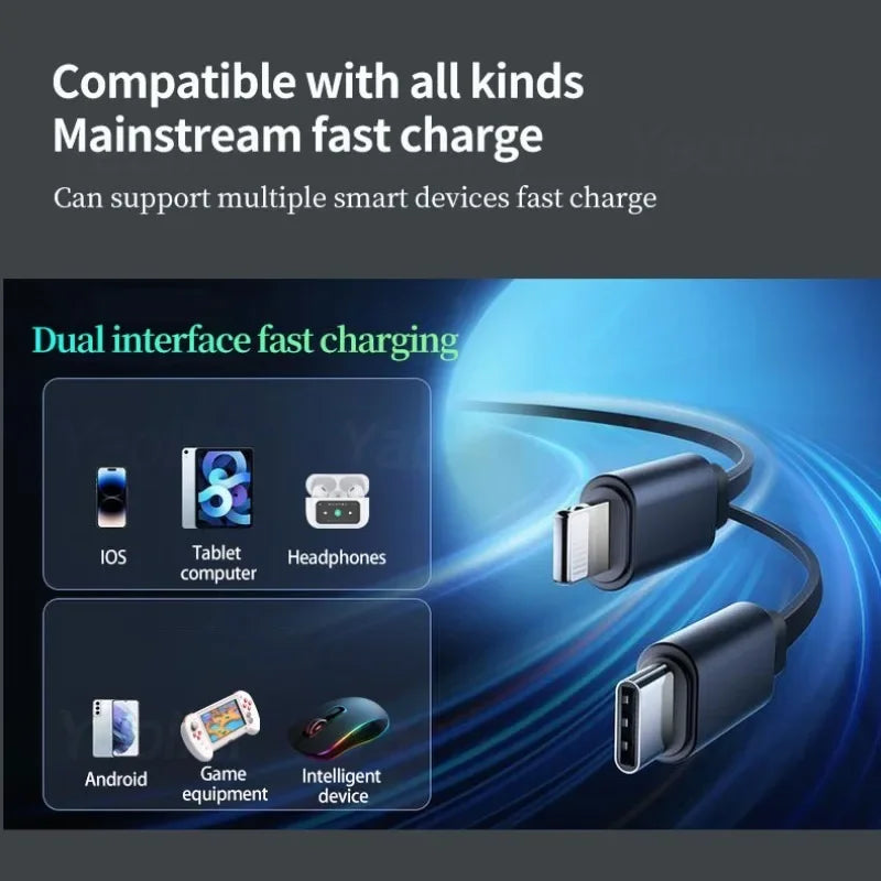 NEW 120W Car Charger 4 in 1 Retractable Car Cigarette Lighter Adapter USB Type C Fast Charging Cable for iPhone Huawei Samsung
