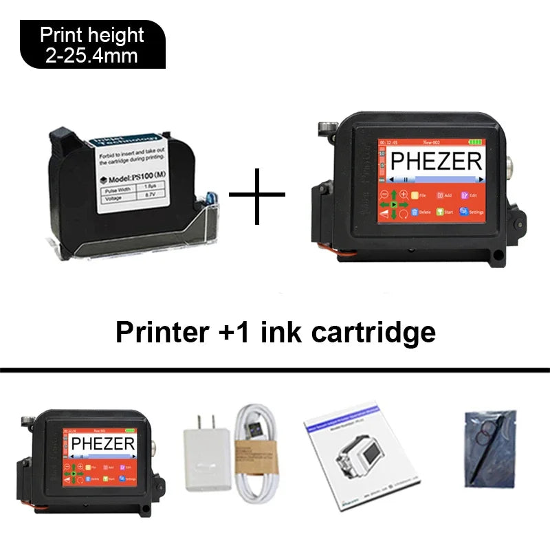 Phezer 30 Languages 12.7/25.4mm PC11Plus Mini Printer Portable Printer QR Bar Code Date Logo Expiry Date Handheld Inkjet Printer