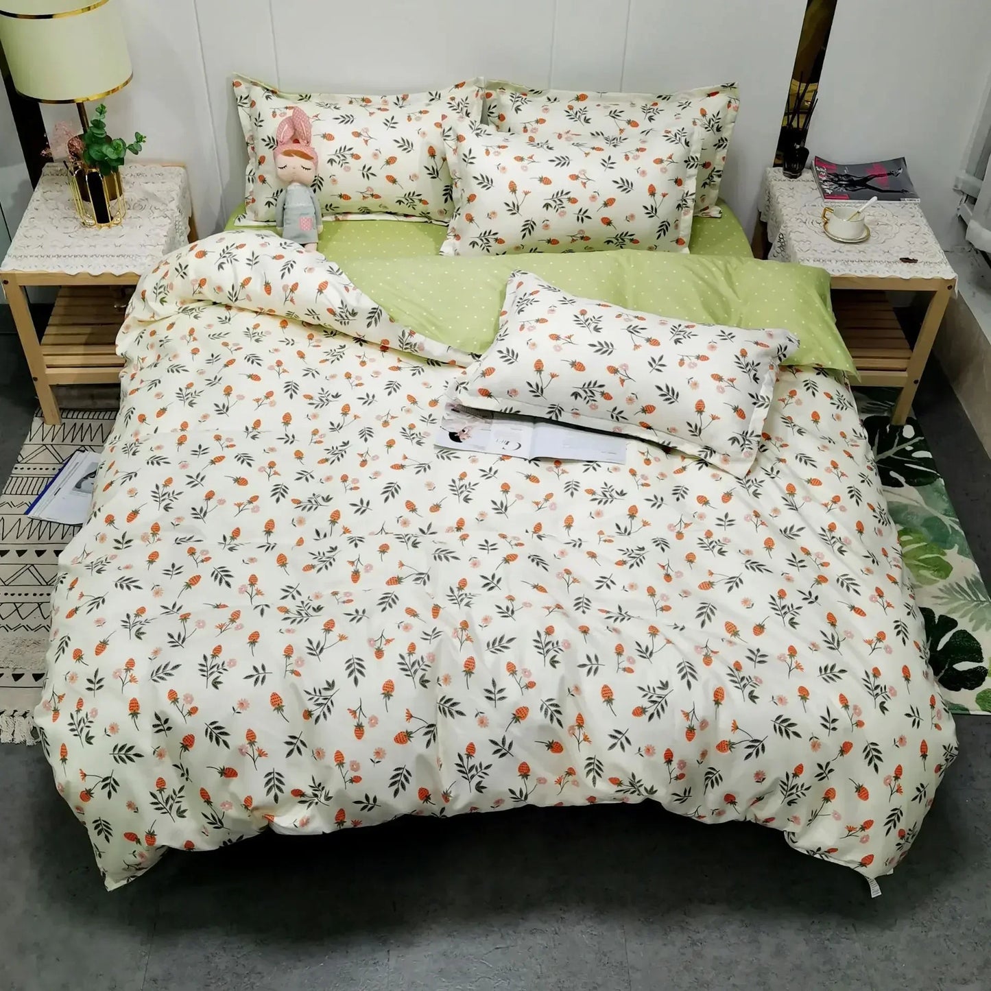 New Fashion Print Queen Size Bedding Set King Size Daisy Printed Duvet Cover Set with Flat Sheets Cozy Durable Bedding Sets