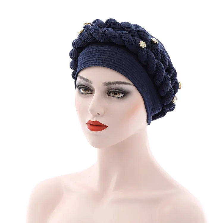Double Braid Diamonds Halo Turban Cap Lady Cancer Chemo Caps Female Beanie Bonnet Hair Loss Cover African Head Wraps