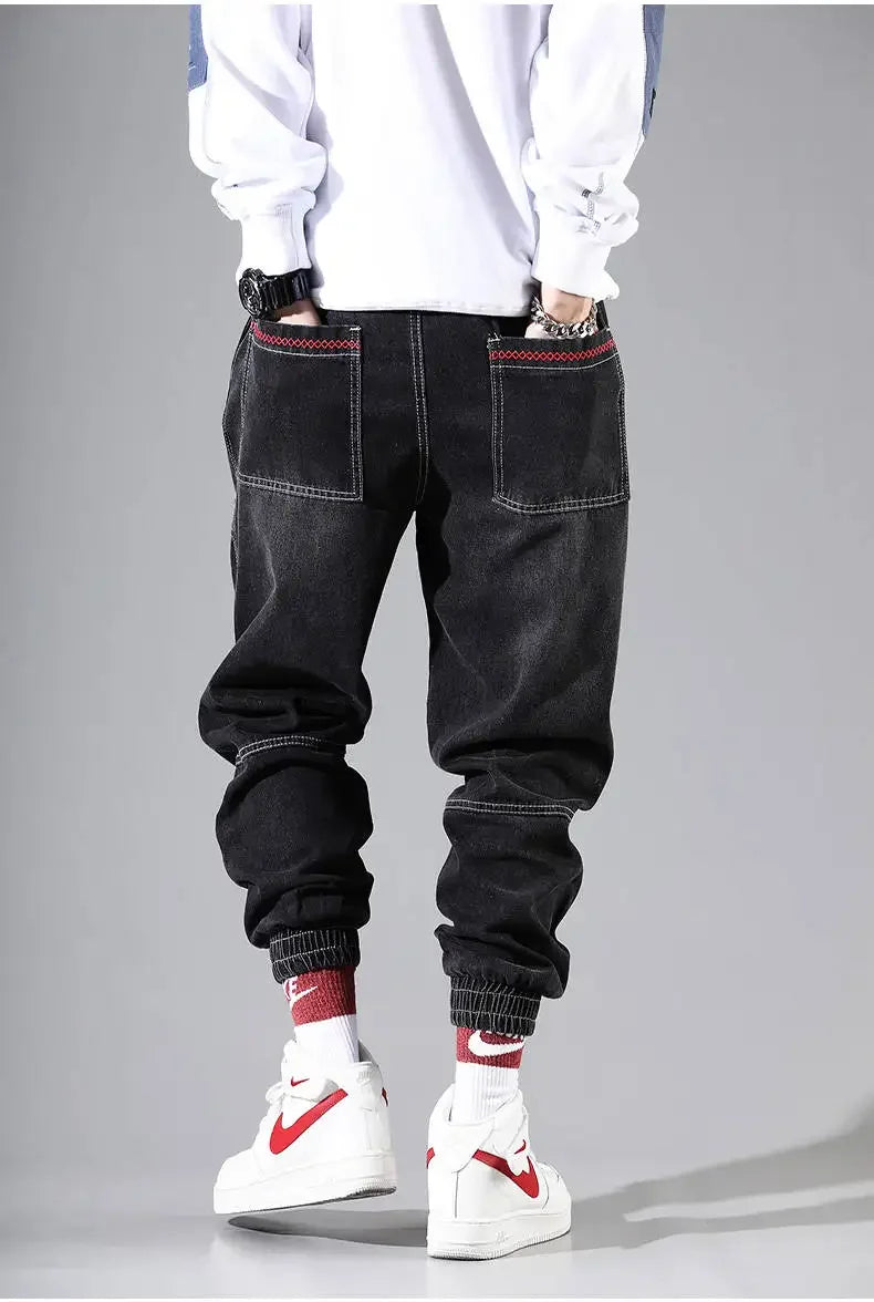 Fashionable Hip Hop Men's Cargo Pants - Elastic Waist Harem Joggers with Ankle Band Streetwear Ankle-Length Pants Plus Size 5XL