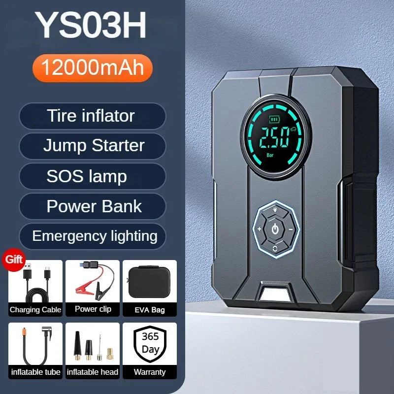 BUVAYE 6 In 1 Car Jump Starter Air Pump Portable Air Compressor Power Bank Cars Battery Starters Starting Auto Tyre Inflator