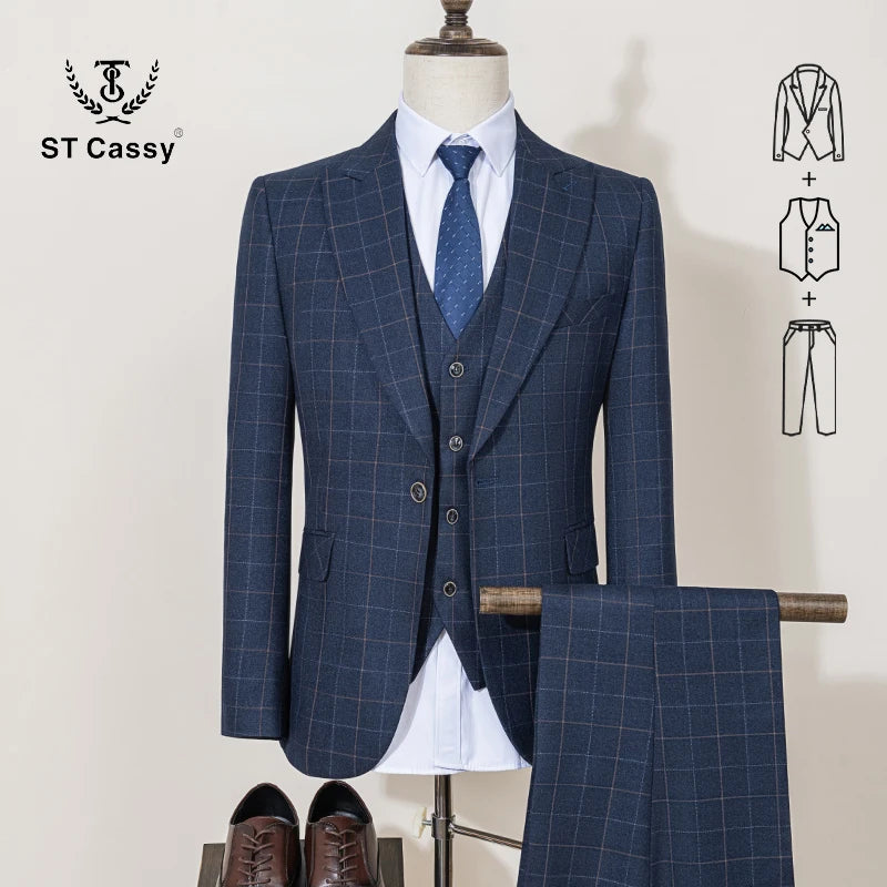 ST Cassy High Quality Plaid suit Formal Business Office Men's Suits Fashionable and Casual evening gown