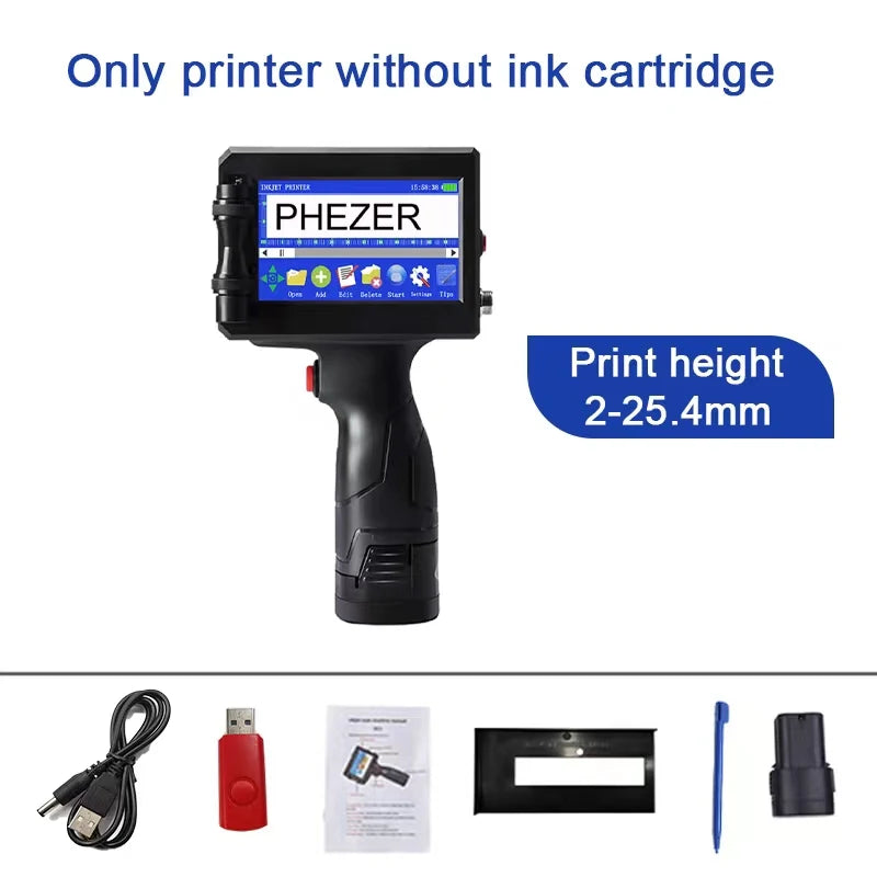 Phezer P15 QR Bar Batch Code Date Number Logo Expiry Date Label Printer 12.7mm Handheld Inkjet Printer 28 Languages Portable