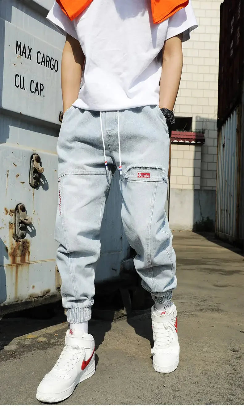 Fashionable Hip Hop Men's Cargo Pants - Elastic Waist Harem Joggers with Ankle Band Streetwear Ankle-Length Pants Plus Size 5XL