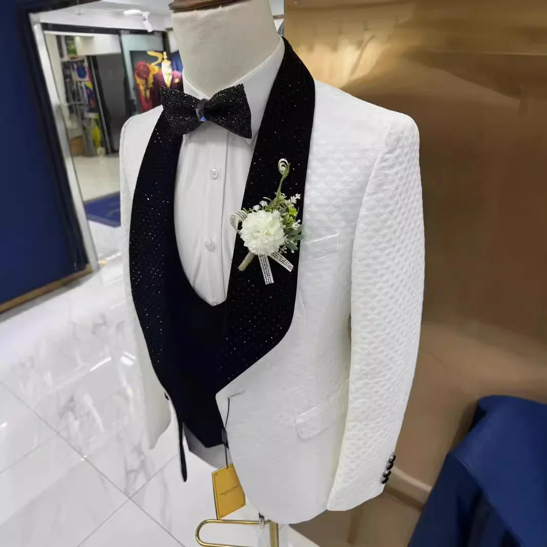 Man Suit Fine Pressed Diamond Men's Wedding Casual Host Suit 3 Pieces Wedding Suits for Men