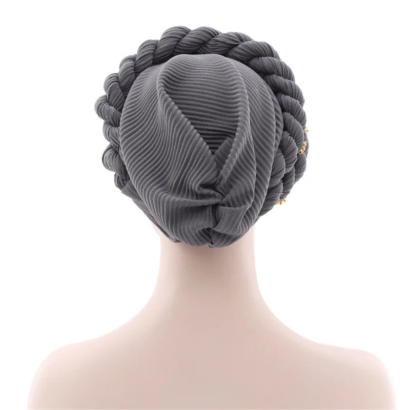 Double Braid Diamonds Halo Turban Cap Lady Cancer Chemo Caps Female Beanie Bonnet Hair Loss Cover African Head Wraps