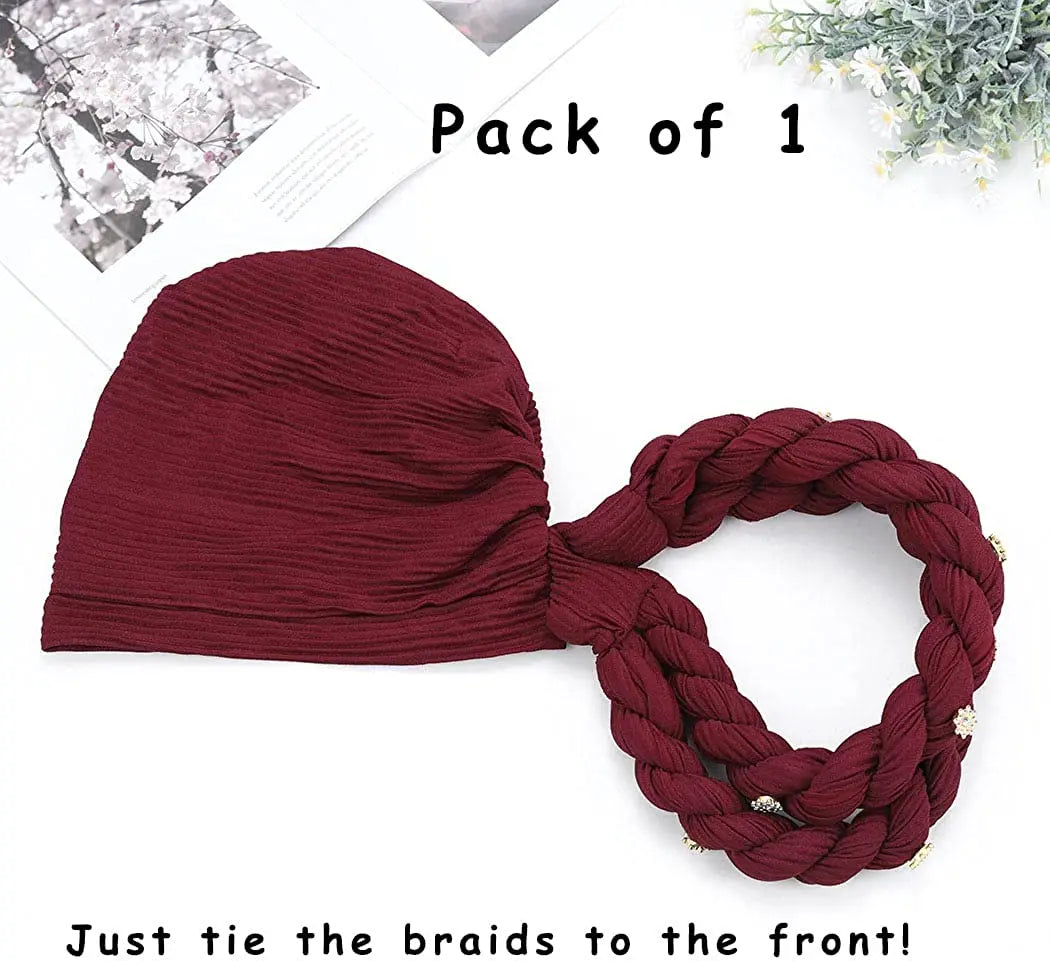 Double Braid Diamonds Halo Turban Cap Lady Cancer Chemo Caps Female Beanie Bonnet Hair Loss Cover African Head Wraps