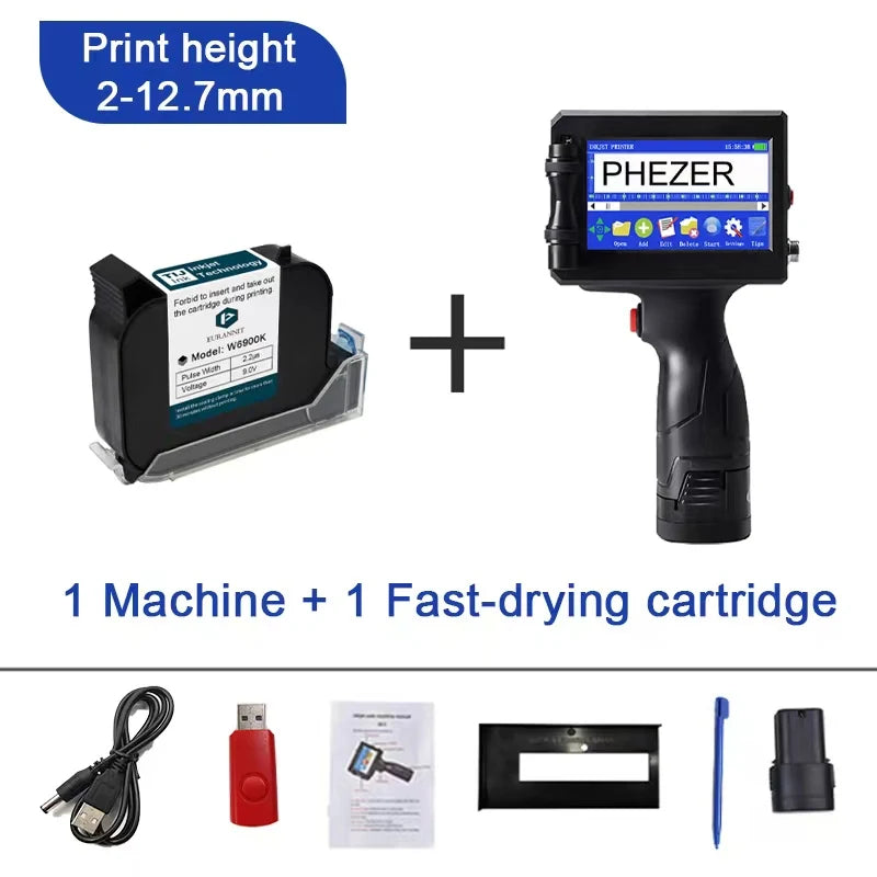 Phezer P15 QR Bar Batch Code Date Number Logo Expiry Date Label Printer 12.7mm Handheld Inkjet Printer 28 Languages Portable