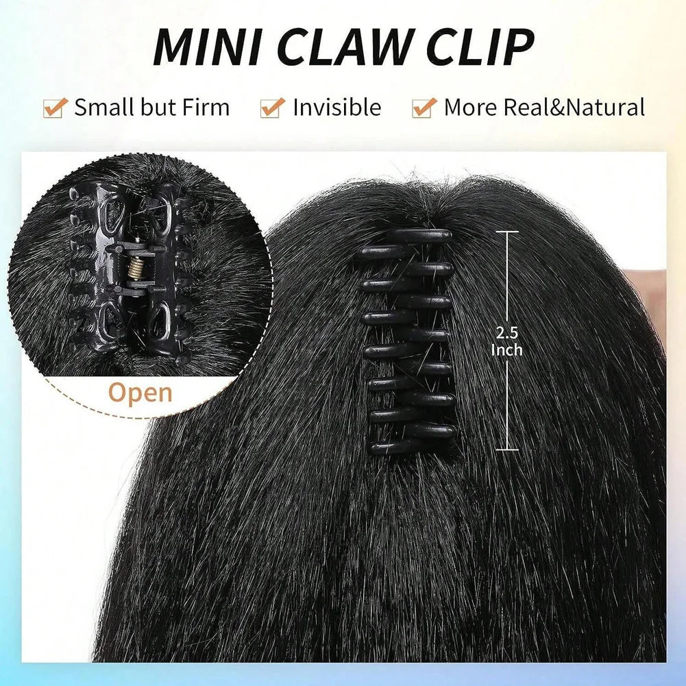 Yaki Claw Clip Hair Extensions Synthetic Kinky Straight Hair Extensions Ponytail Black Fluffy Thick Ponytails For Black Women