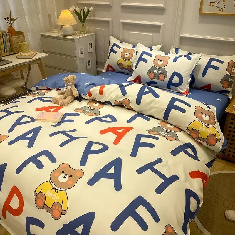 New Fashion Print Queen Size Bedding Set King Size Daisy Printed Duvet Cover Set with Flat Sheets Cozy Durable Bedding Sets