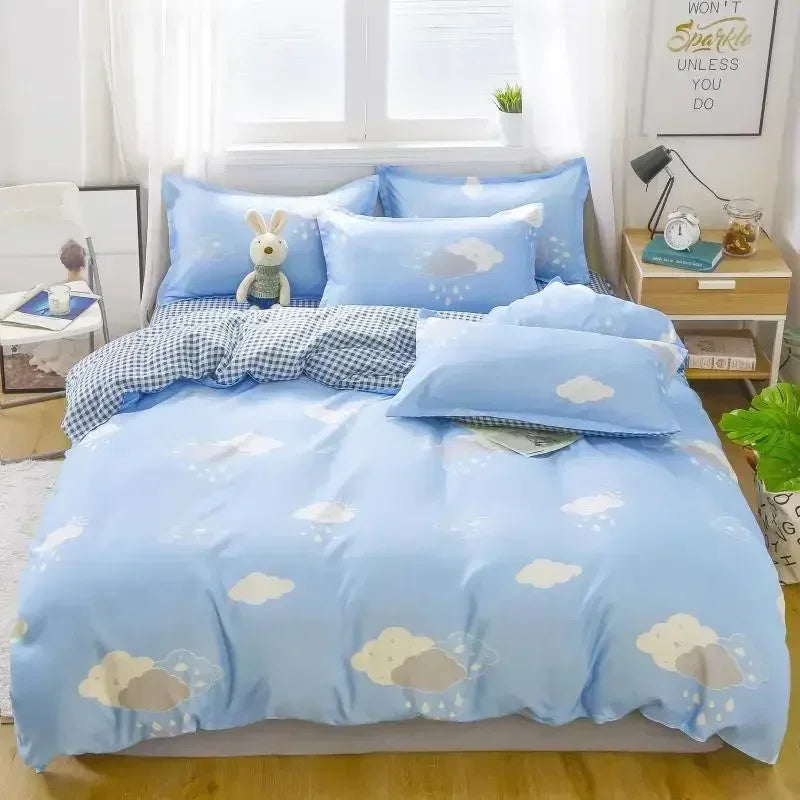 New Fashion Print Queen Size Bedding Set King Size Daisy Printed Duvet Cover Set with Flat Sheets Cozy Durable Bedding Sets