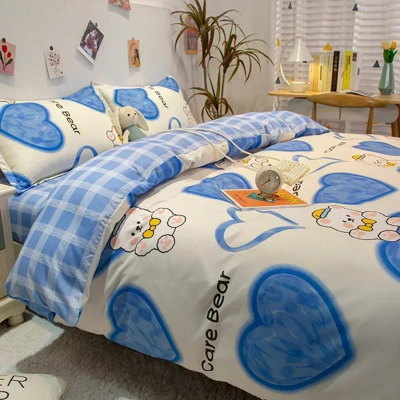 New Fashion Print Queen Size Bedding Set King Size Daisy Printed Duvet Cover Set with Flat Sheets Cozy Durable Bedding Sets