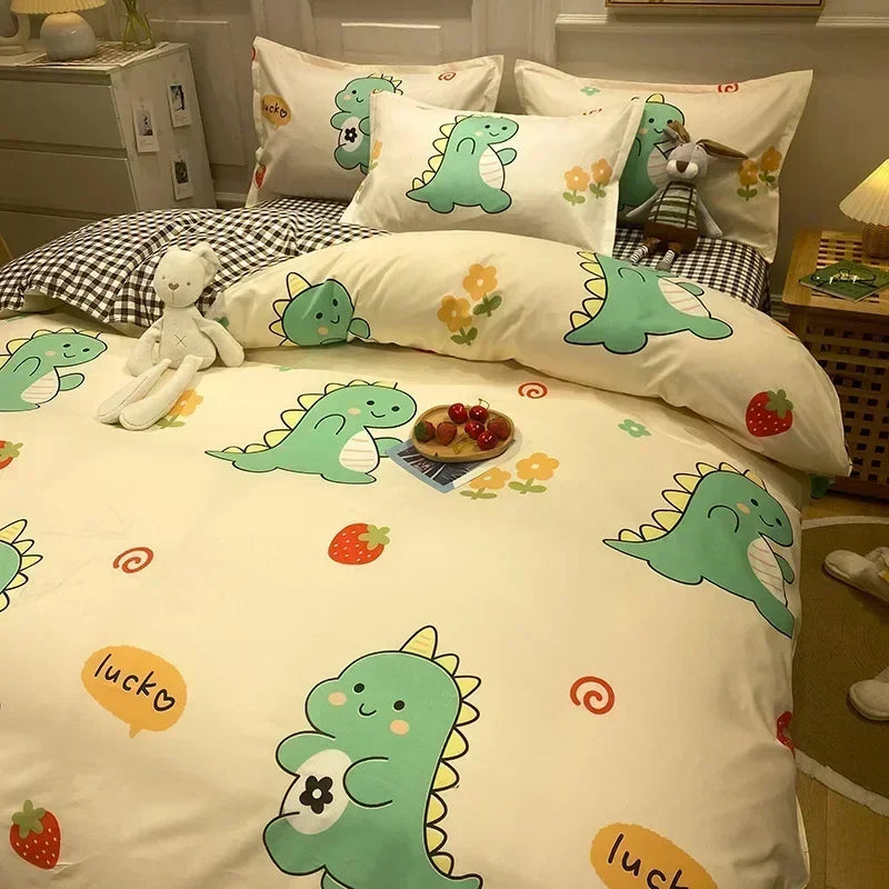 New Fashion Print Queen Size Bedding Set King Size Daisy Printed Duvet Cover Set with Flat Sheets Cozy Durable Bedding Sets