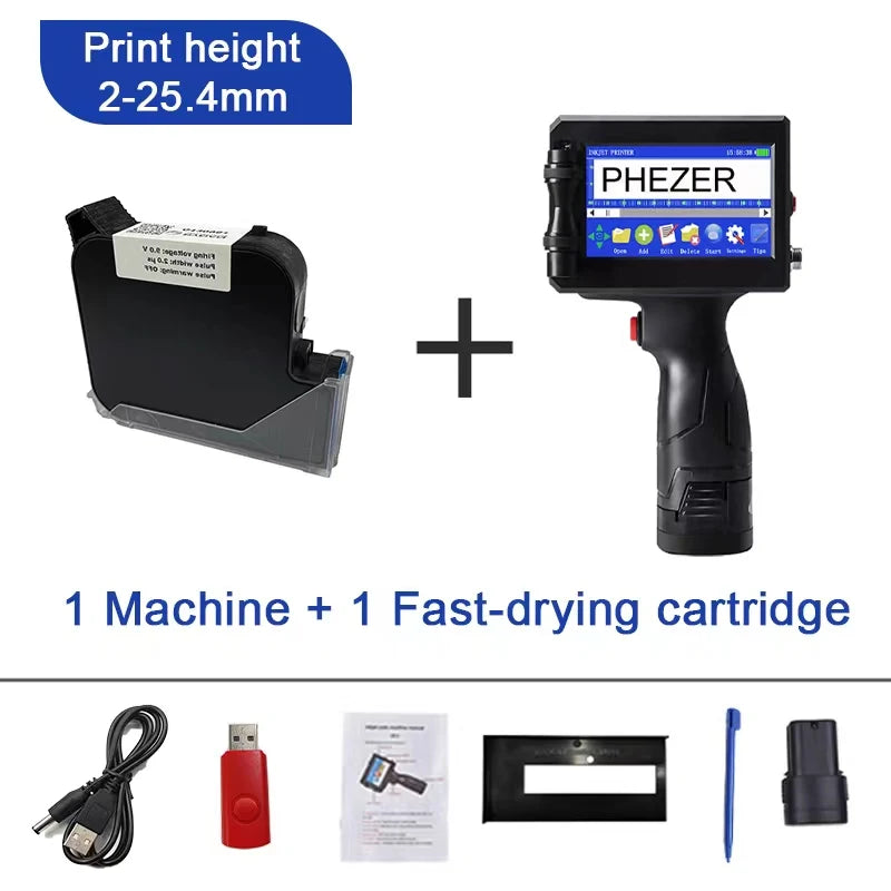 Phezer P15 QR Bar Batch Code Date Number Logo Expiry Date Label Printer 12.7mm Handheld Inkjet Printer 28 Languages Portable
