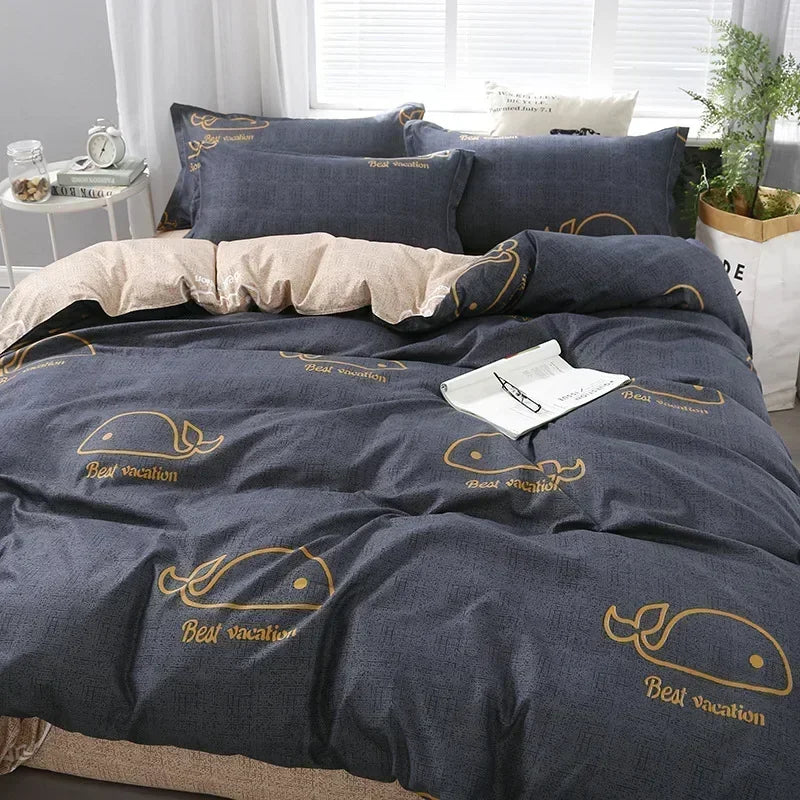 New Fashion Print Queen Size Bedding Set King Size Daisy Printed Duvet Cover Set with Flat Sheets Cozy Durable Bedding Sets