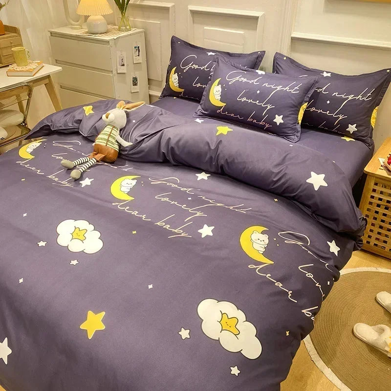New Fashion Print Queen Size Bedding Set King Size Daisy Printed Duvet Cover Set with Flat Sheets Cozy Durable Bedding Sets