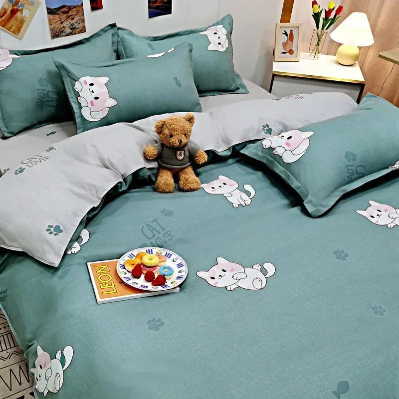 New Fashion Print Queen Size Bedding Set King Size Daisy Printed Duvet Cover Set with Flat Sheets Cozy Durable Bedding Sets