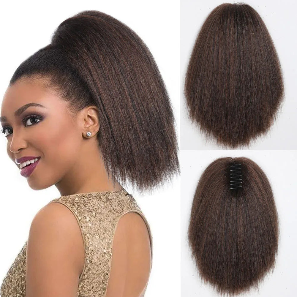 Yaki Claw Clip Hair Extensions Synthetic Kinky Straight Hair Extensions Ponytail Black Fluffy Thick Ponytails For Black Women