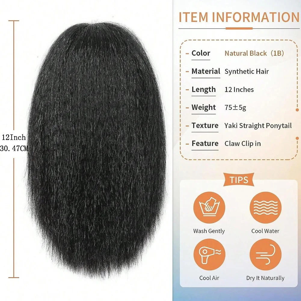 Yaki Claw Clip Hair Extensions Synthetic Kinky Straight Hair Extensions Ponytail Black Fluffy Thick Ponytails For Black Women