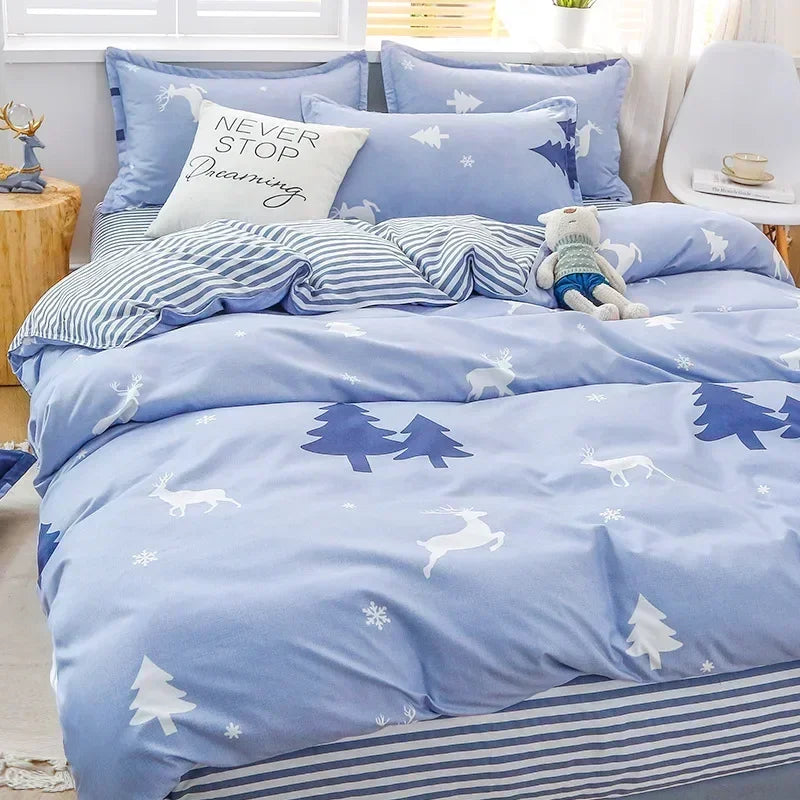 New Fashion Print Queen Size Bedding Set King Size Daisy Printed Duvet Cover Set with Flat Sheets Cozy Durable Bedding Sets