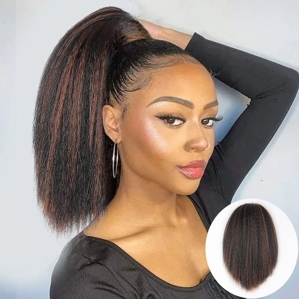 Yaki Claw Clip Hair Extensions Synthetic Kinky Straight Hair Extensions Ponytail Black Fluffy Thick Ponytails For Black Women