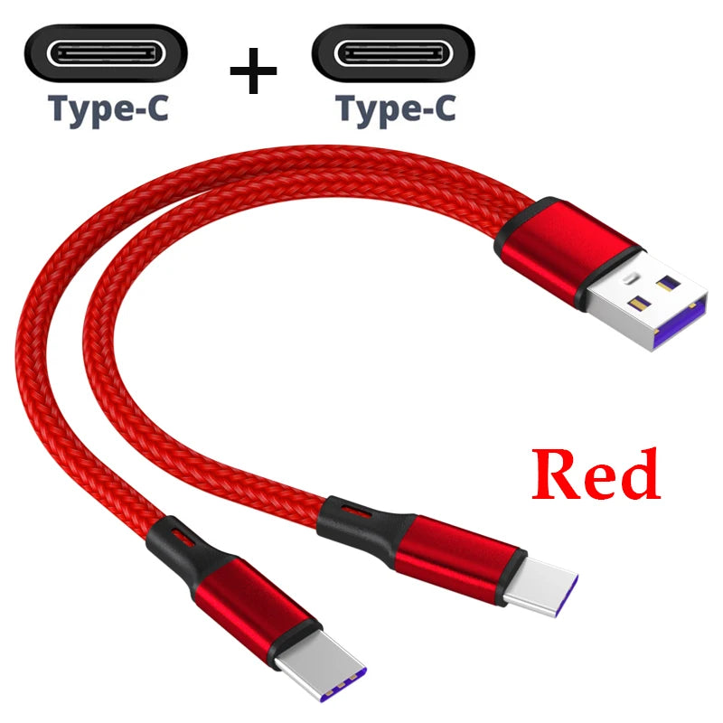 1.2m USB Charging Spliter Cable 2-in-1 Data Cord Type C Micro USB Fast Charging Cable Y Splitter 5A Fast Charging Cable
