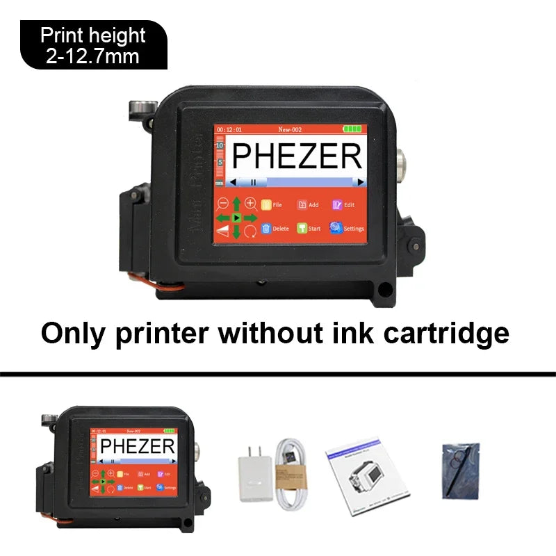 Phezer 30 Languages 12.7/25.4mm PC11Plus Mini Printer Portable Printer QR Bar Code Date Logo Expiry Date Handheld Inkjet Printer