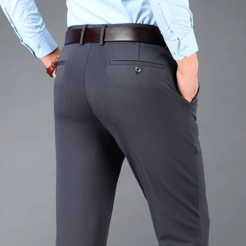 Men's Business Casual Pants Spring Summer Elastic Trousers Office Suit Pants Quick Dry Formal Pants Breathable Comfortable