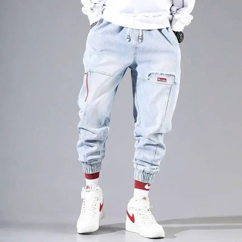 Fashionable Hip Hop Men's Cargo Pants - Elastic Waist Harem Joggers with Ankle Band Streetwear Ankle-Length Pants Plus Size 5XL