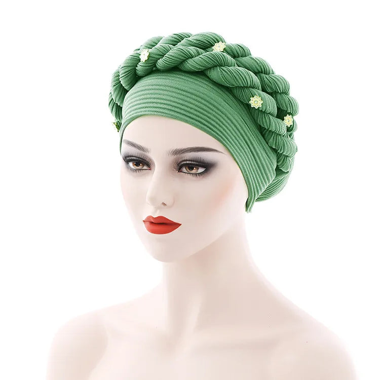 Double Braid Diamonds Halo Turban Cap Lady Cancer Chemo Caps Female Beanie Bonnet Hair Loss Cover African Head Wraps