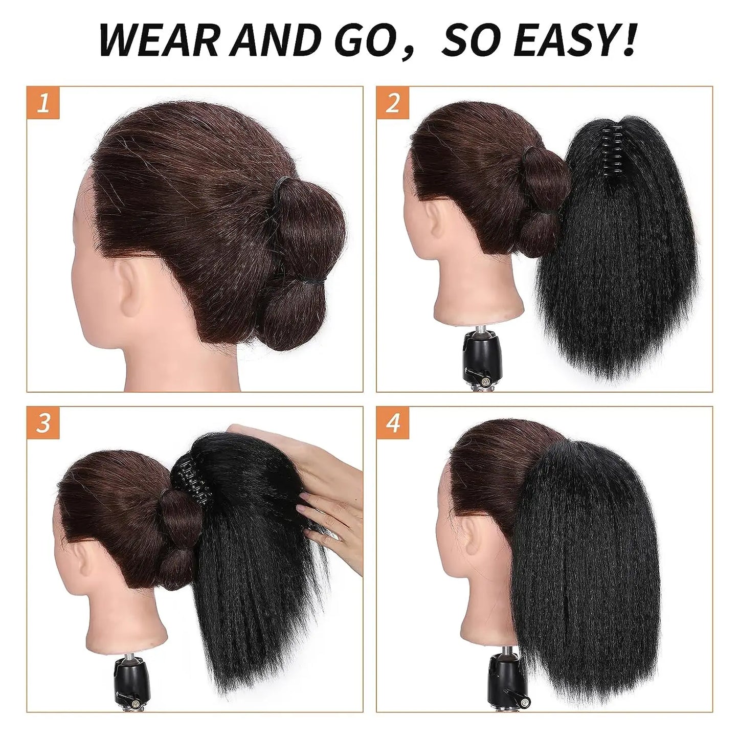 Yaki Claw Clip Hair Extensions Synthetic Kinky Straight Hair Extensions Ponytail Black Fluffy Thick Ponytails For Black Women