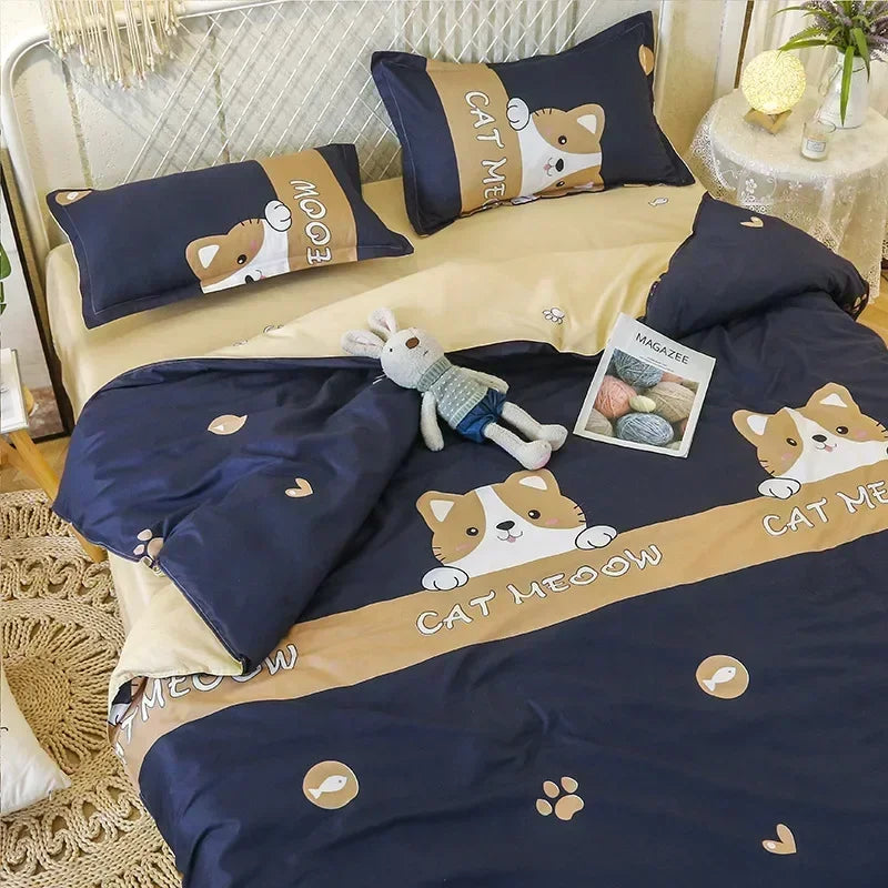 New Fashion Print Queen Size Bedding Set King Size Daisy Printed Duvet Cover Set with Flat Sheets Cozy Durable Bedding Sets