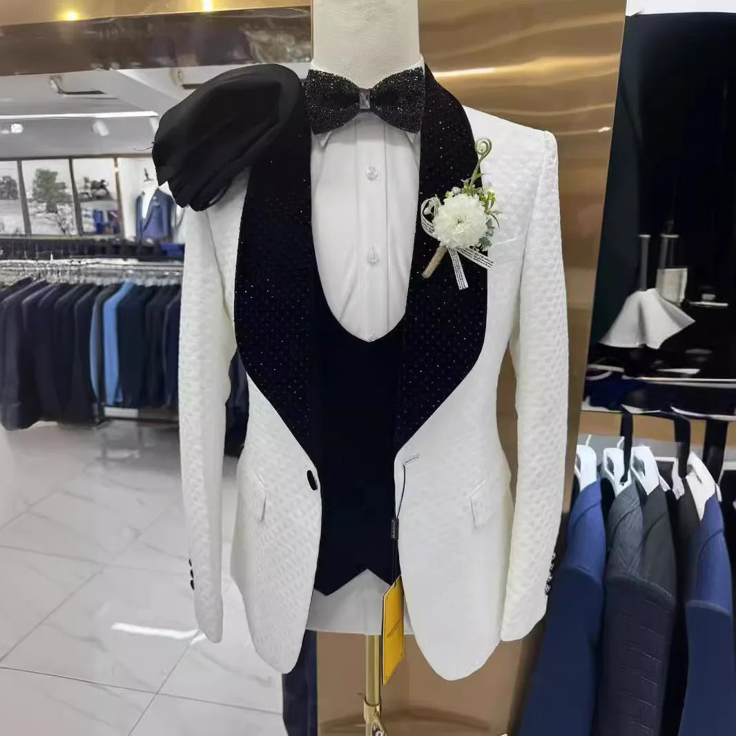 Man Suit Fine Pressed Diamond Men's Wedding Casual Host Suit 3 Pieces Wedding Suits for Men