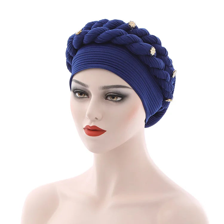 Double Braid Diamonds Halo Turban Cap Lady Cancer Chemo Caps Female Beanie Bonnet Hair Loss Cover African Head Wraps
