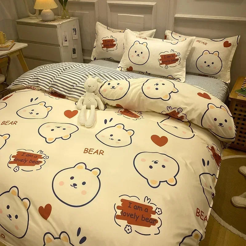 New Fashion Print Queen Size Bedding Set King Size Daisy Printed Duvet Cover Set with Flat Sheets Cozy Durable Bedding Sets
