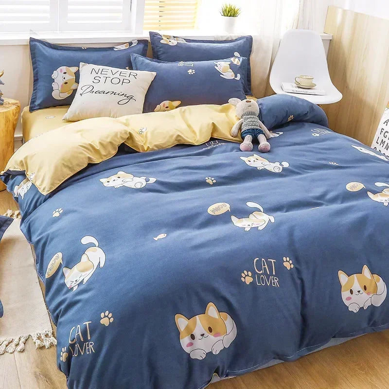 New Fashion Print Queen Size Bedding Set King Size Daisy Printed Duvet Cover Set with Flat Sheets Cozy Durable Bedding Sets